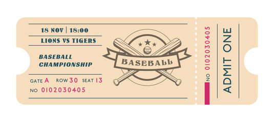 A beautiful Vintage Baseball Ticket Graphic Design showcasing a rich sports history