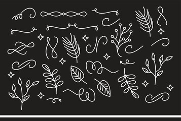 Spring leaves and flowers set, cute hand drawn seasonal objects. Vector illustration in flat style
