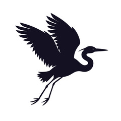 Flying Heron with Wings Spread Silhouette Vector Icon Graphic.
