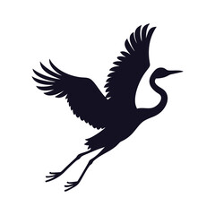 Flying Crane Bird  Silhouette Icon Vector Graphic.