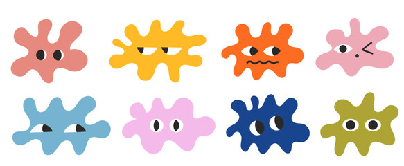 Abstract funny faces rainbow blob shape organic vector elements in pastel beige pink colors. Wavy liquid irregular forms in simple minimalistic style.