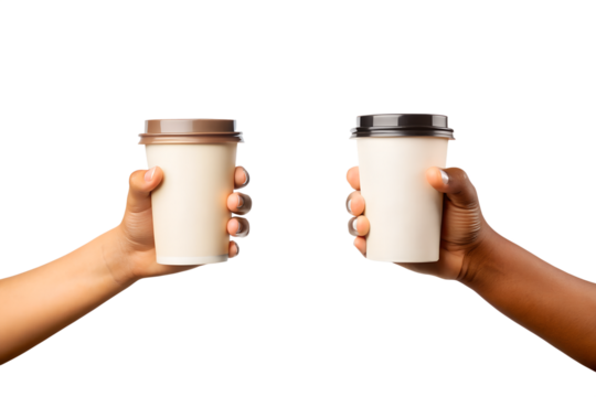 hand holding a cup of coffee isolated on transparent white background, clipping path