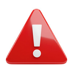 3D Red Warning Sign with an Exclamation Mark. Cut Out, Clipping Path Isolated on Transparent Background. 