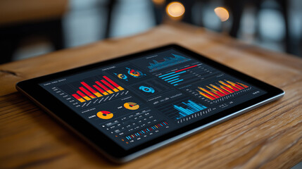 Glowing digital dashboard display financial data dynamic graph visualization, empowering startup.