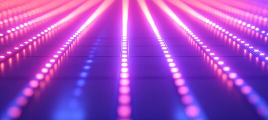 Electric blue and purple LED lights illuminating a dreamy digital landscape at night.