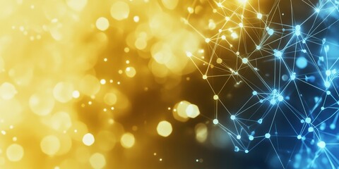 Abstract Technology Landscape with Light Yellow Plexus Background in Geometric Shapes