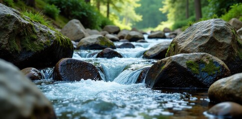 Water flows over the rocks in a mountain stream, rocks, streams rocks mountain water flow landscape nature, scenery