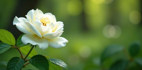 Fototapeta premium White wild rose flowers blooming in a forest clearing, spring bloom, flowers