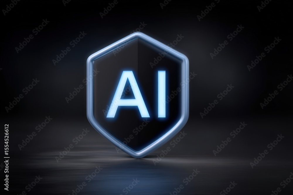 Poster dynamic representation of artificial intelligence showcased through a glowing shield symbolizing inn
