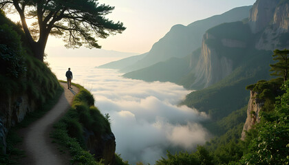 Man walking on forest path