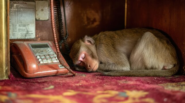 Sleeping monkey in office setting