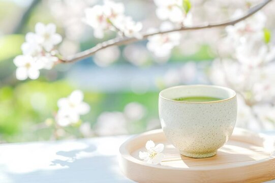 日本のお茶 緑茶と桜