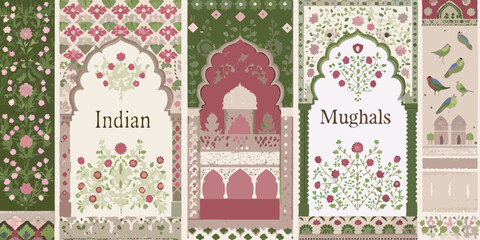 Intricate mughal indian floral archways and architectural details with birds and patterns © Dibyendu