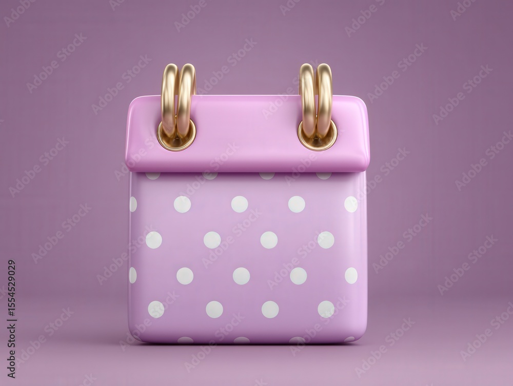 Poster artistic representation of a stylish storage pouch with a glossy finish and polka dots against a sof