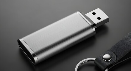 Silver USB flash drive on dark surface