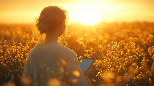 Agronomist collecting crop samples for genetic testing in green field