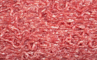 Texture of minced meat as background, top view. Minced veal, minced pork, minced chicken.