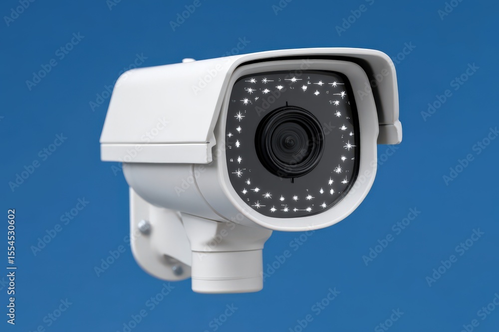 Aufkleber advanced surveillance technology showcasing a white security camera on a vivid blue backdrop demonst