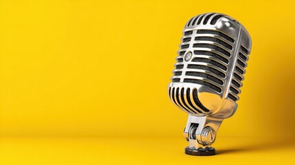 Soft diffused shadows around a silver mic on pale yellow background