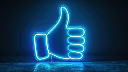 Neon Blue Thumbs-Up Sign Symbolizing Approval and Positivity