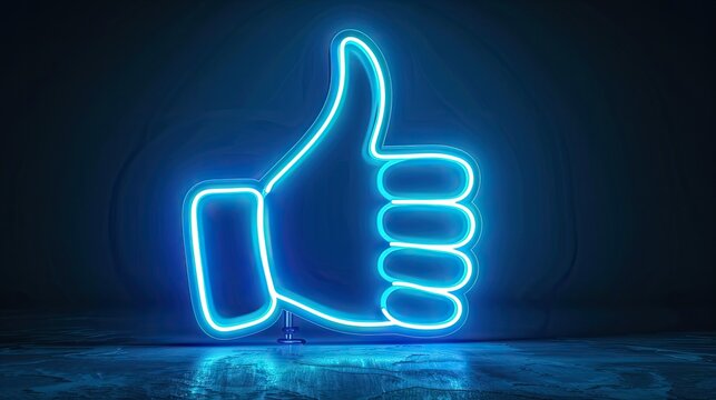 Neon Blue Thumbs-Up Sign Symbolizing Approval and Positivity