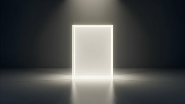 Product Stage Transparent block glowing above floor with dramatic top-down lighting,  (3)