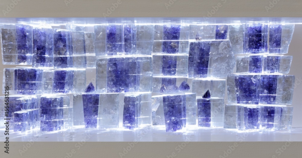 Aufkleber Rectangular blocks, blue, white, arranged gridlike. Light shines through material creating contrast, texture visible. Pattern repeats across surface.