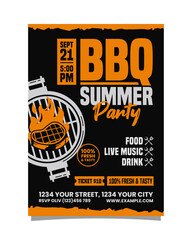 BBQ Summer Party vertical portrait flyer, BBQ invitation poster vector template design