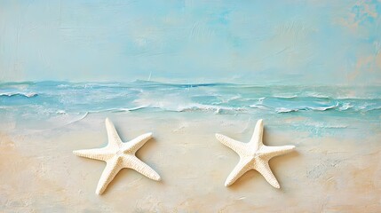 Coastal Serenity A Textured Seascape with Two Starfish on a Sandy Beach Evoking Tranquility and Summer Vacation Dreams isolated on transparent background