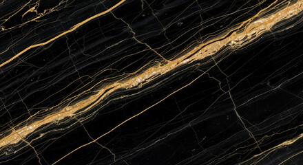 Luxurious Black Marble with Gold Veins and Dramatic Accent Lines for Elegant Interior and Exterior Surfaces, Natural Stone Texture for Modern and Classic Design, High-Resolution Artistic Pattern