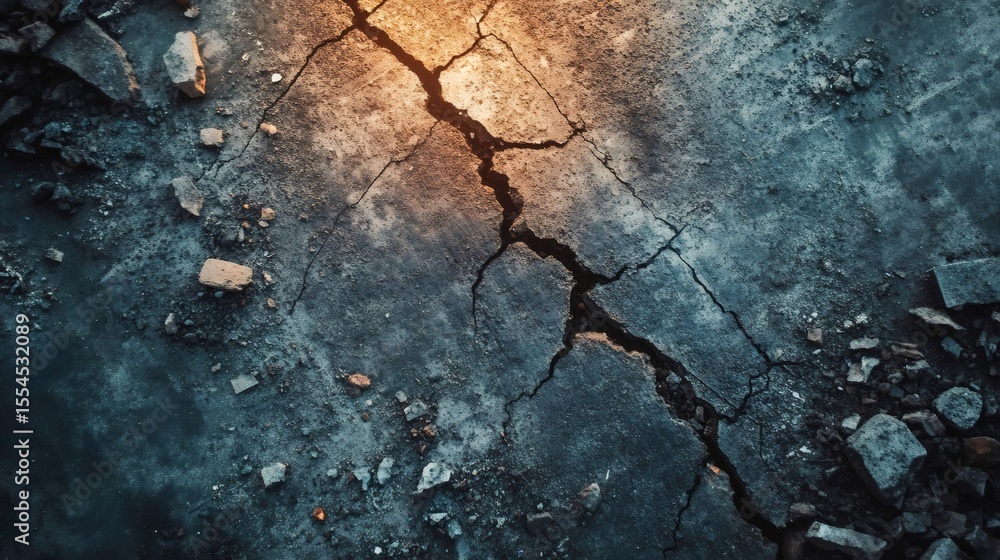 Poster seismic waves generating deep cracks in the ground reveal the overwhelming power of nature and the s