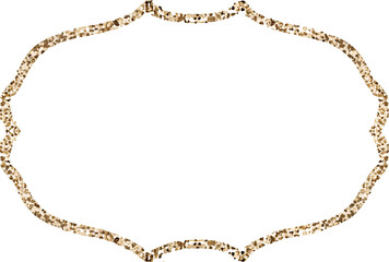 Gold glitter oval frame on transparent background.