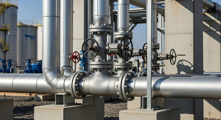 Industrial pipeline system with valves and flanges for gas or liquid