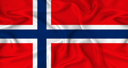 Realistic Norway flag waving. Close up of flag of Norway with cloth texture