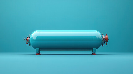 Futuristic hydrogen fuel tank isolated on solid color background, minimal layout with empty space on one side