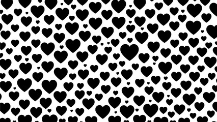 Black heart patterns on transparent background in various sizes  