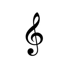 Musical treble clef symbol in black on transparent background  