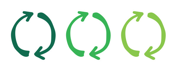 Hand drawn recycle arrow icon Recycling resources symbol Reuse of materials, zero waste, green environment, saving the planet