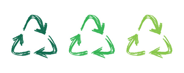 Hand drawn recycle arrow icon Recycling resources symbol Reuse of materials, zero waste, green environment, saving the planet