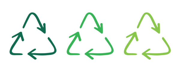 Hand drawn recycle arrow icon Recycling resources symbol Reuse of materials, zero waste, green environment, saving the planet