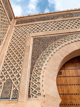 Bab Mansour in Meknes, Morocco on a sunny afternoon - Low Angle shot