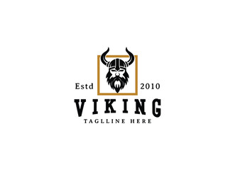 Viking and anchor logo. Scandinavian sailors symbol. Nordic warrior design. Horned Norseman symbol. Barbarian man head icon with horn helmet and beard.