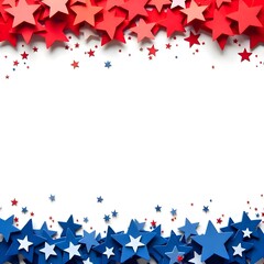 4th July background Red and Blue Stars Border on White Background - Patriotic Design