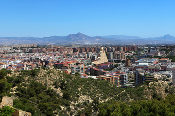 Panoramic View of Alicante Urban Landscape with Unique Architecture and Mountain Range in the...