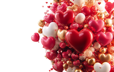 Cluster of heart shaped helium balloons in soft shades symbolizing celebration romance and joyful expression isolated on transparent background PNG