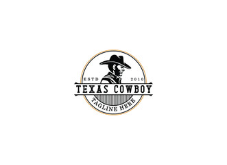 Vintage Cowboy Logo Design. Classic Vintage Western Country Wild West label logo design