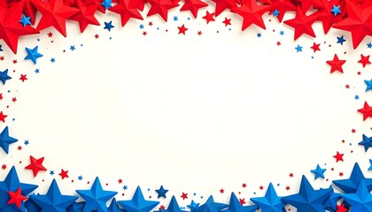 4th July background Red and Blue Stars Border on White Background - Patriotic Design