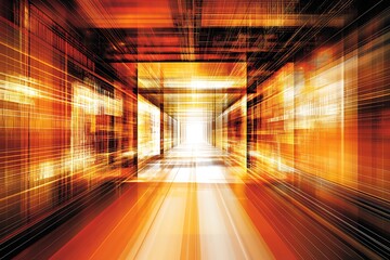 Abstract orange corridor background with perspective and light at end, futuristic concept