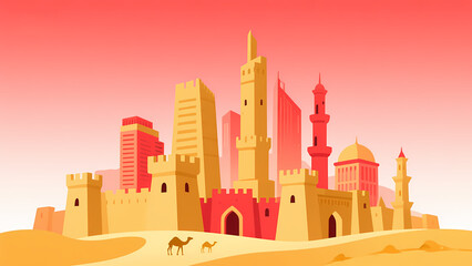 Desert Cityscape with Traditional and Modern Architecture
