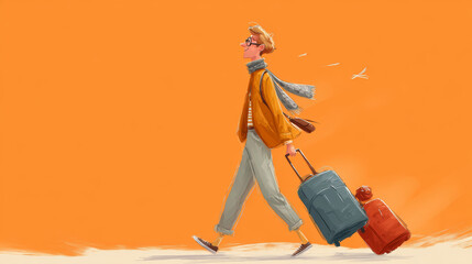 A person walks confidently with their luggage, embarking on an exciting travel experience.